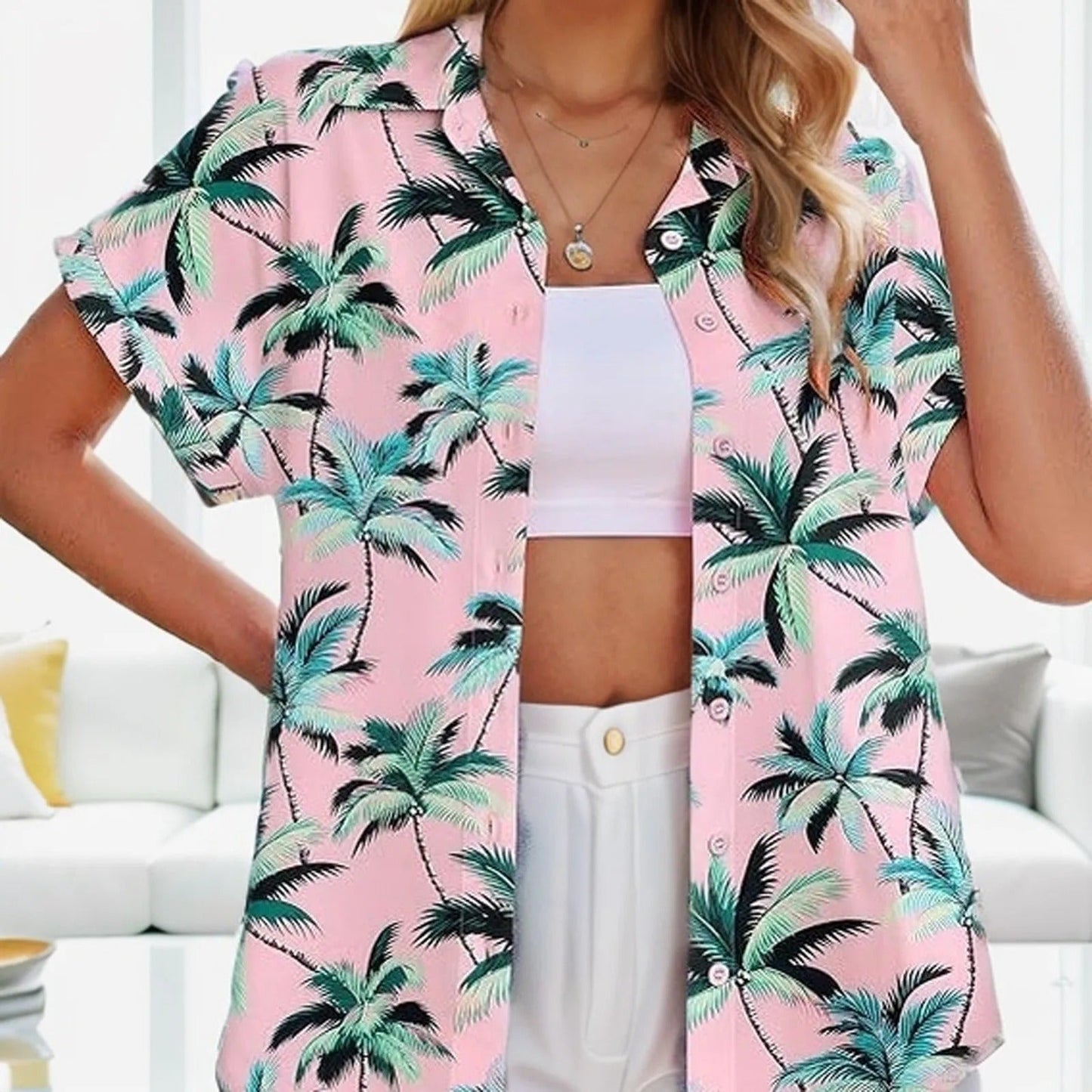 Vrouw T-Shirt Hawaii Stijl Tropisch Strandjurk