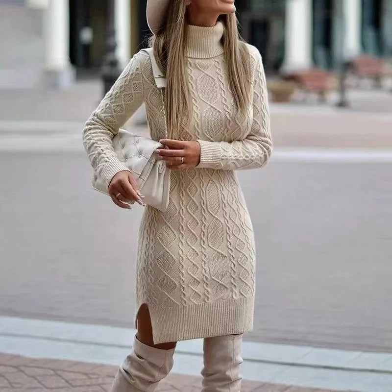 Warme Gebreide Winterjurk voor Dames Lang Model