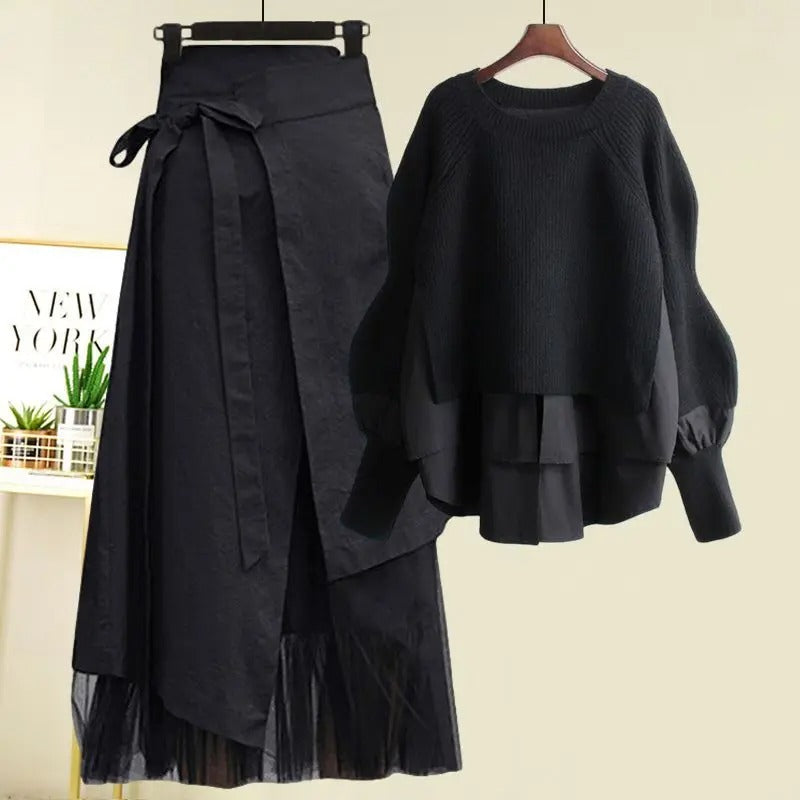 Dames Trui en Rok Set Warm Winteroutfit Tweedelig Gebreid - StudioMarella