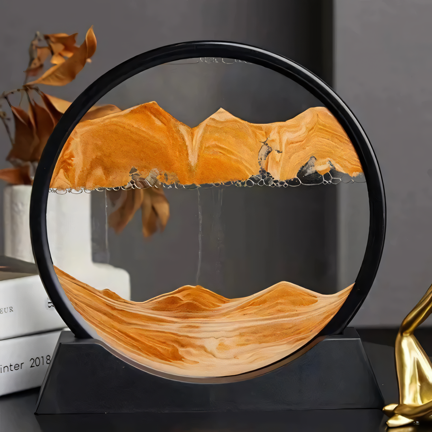 Decoratieve Zandbol met Bewegend Zand – Klein 7 Inch & Groot 12 Inch – Rustgevende Tafelversiering voor Ontspanning en Mindfulness