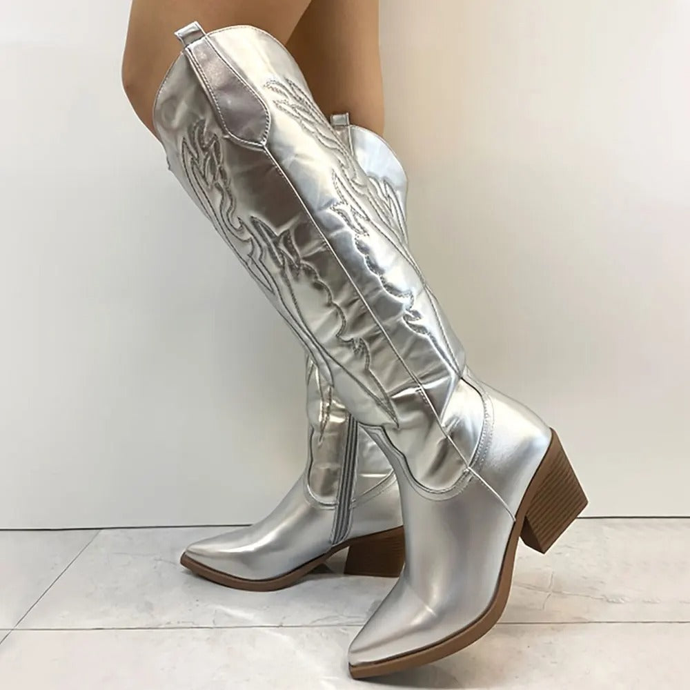 Dames Cowboylaarzen Kniehoog met Blokhak Western Stijl
