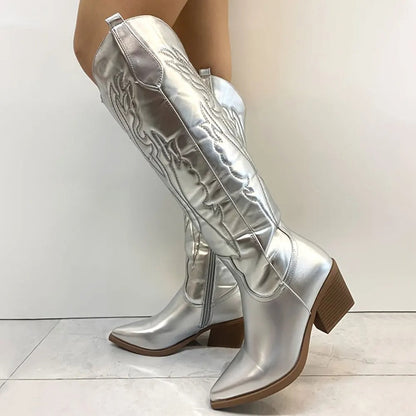 Dames Cowboylaarzen Kniehoog met Blokhak Western Stijl