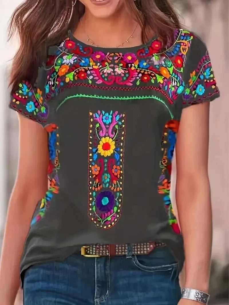 Vrouwelijk Shirt Korte Mouwen Ronde Hals Zomer