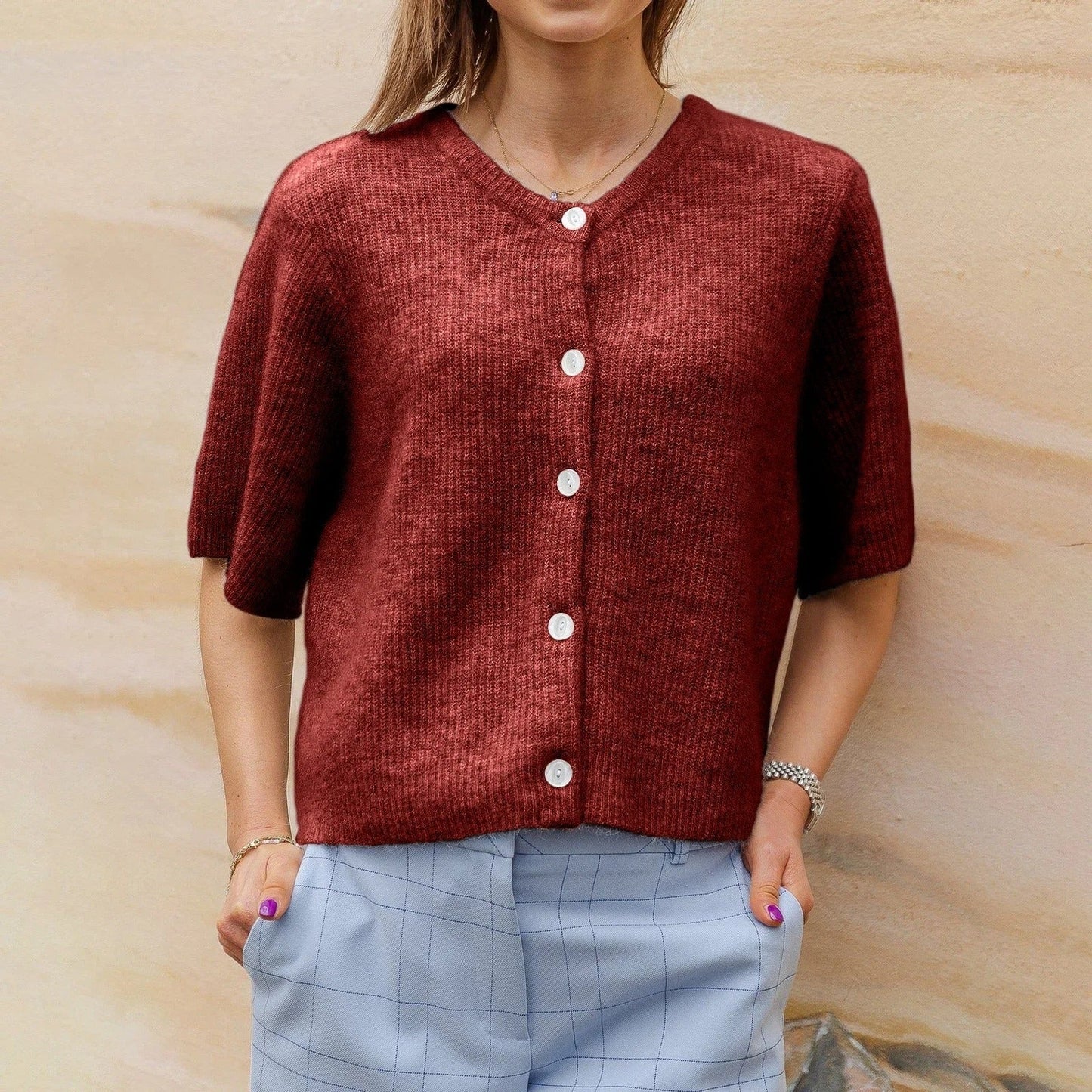 Vrouwen Blouse Korte Mouwen Gebreid Zomer Topje