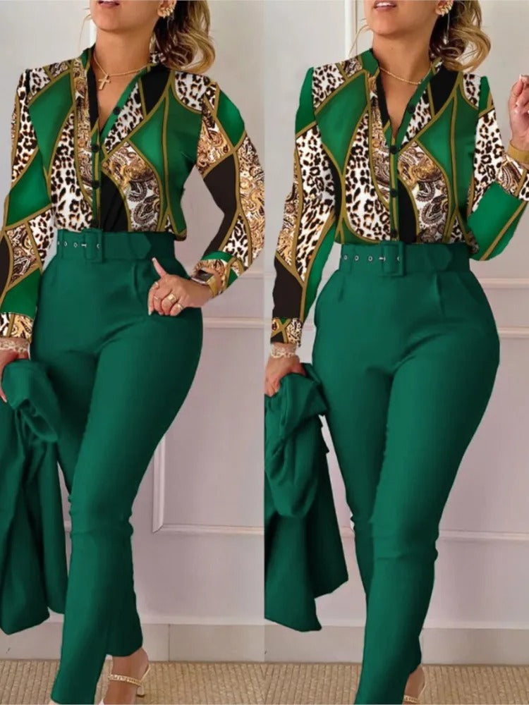 Dames Pyjama Set Lange Mouwen Broek V-Hals Comfortabel