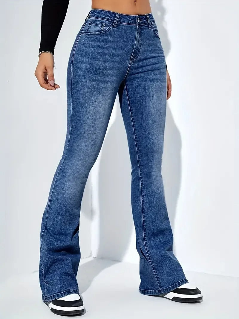 Hoge Taille Uitlopende Jeans Broek Dames Model