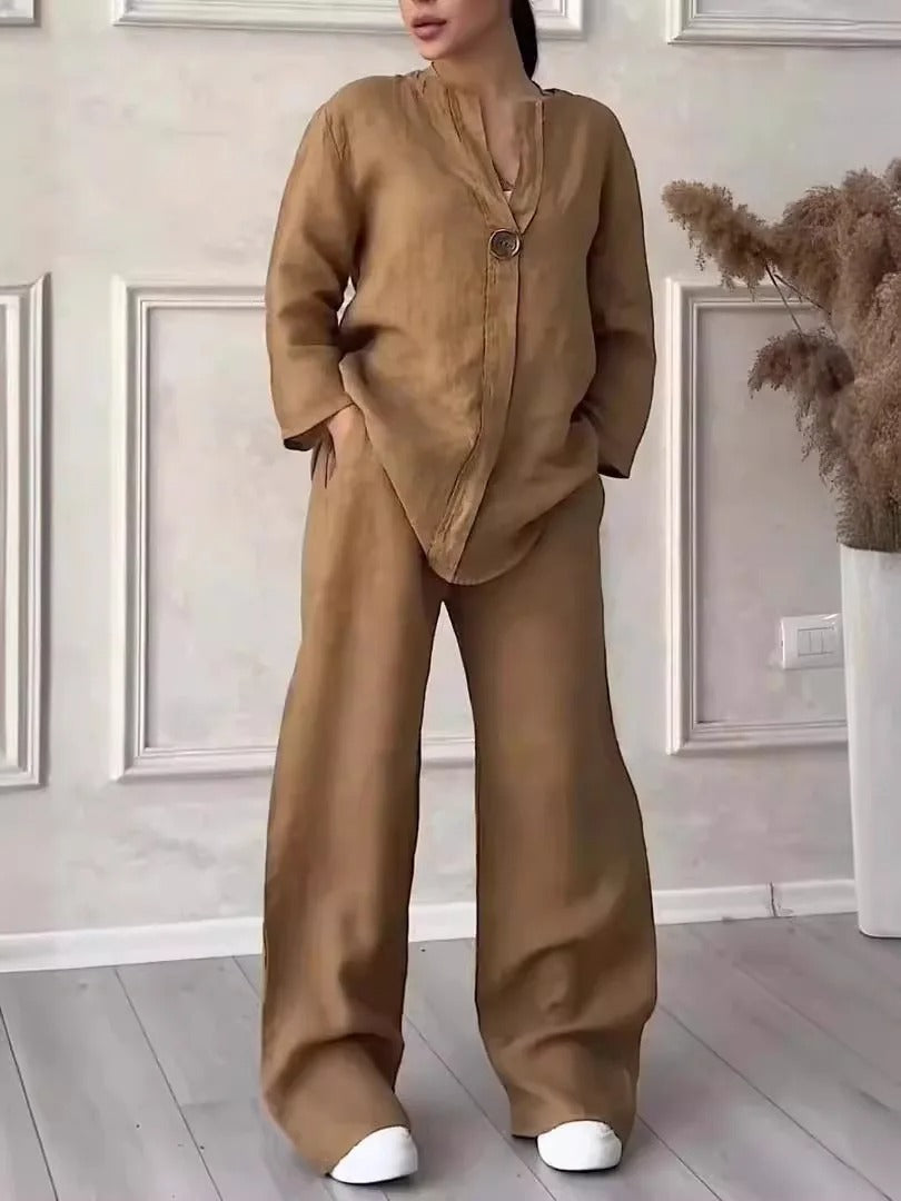 Vrouwelijk Katoen Linnen Pyjama Set - StudioMarella