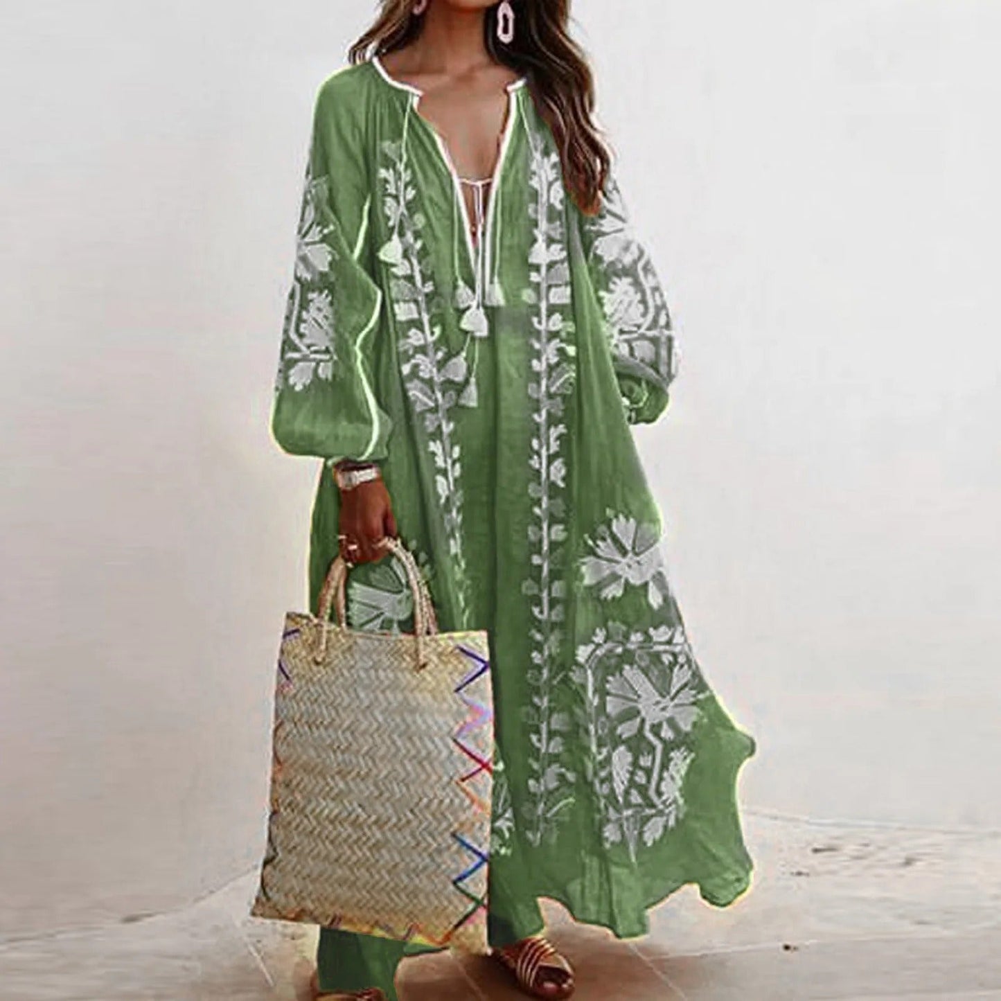 Oversized Jurk met Bloemenvintage Print