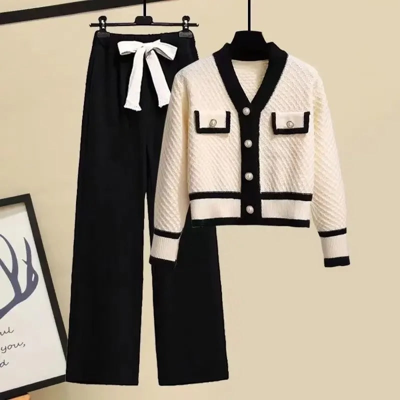 Gebreide Trui en Wijde Broek Set voor Vrouwen