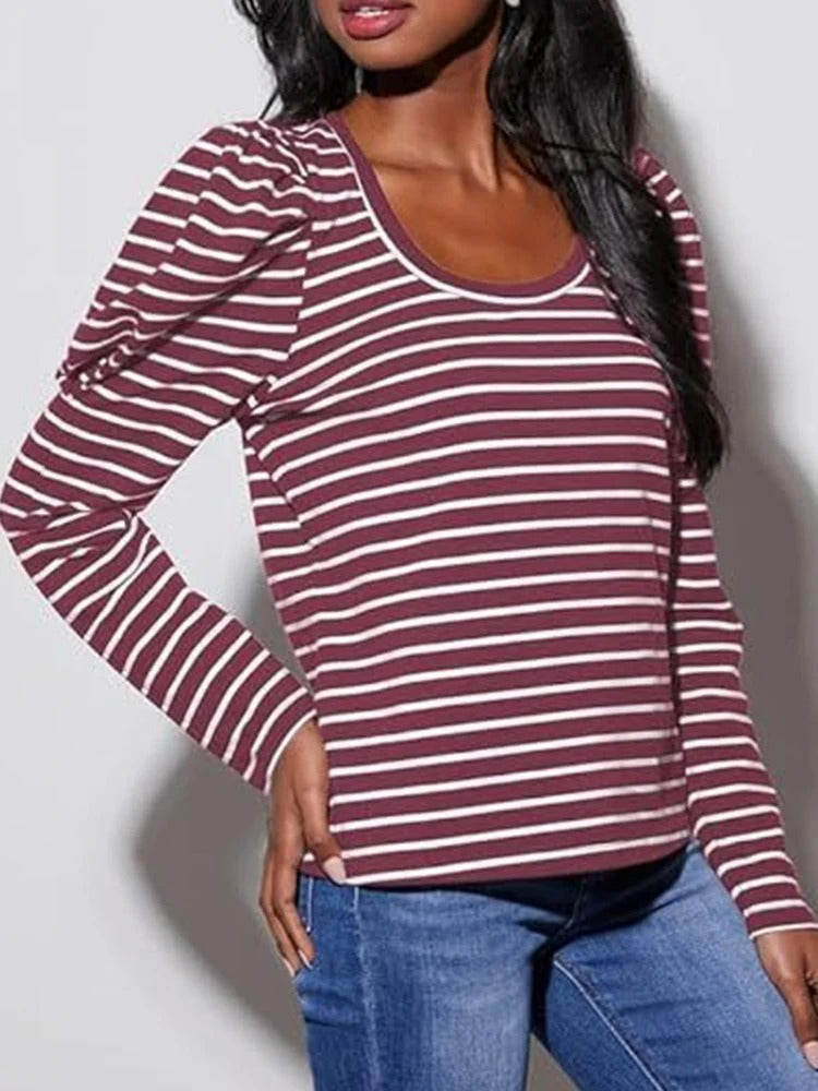 Dames Blouse Pofmouw Gestreept Klassieke Stijl
