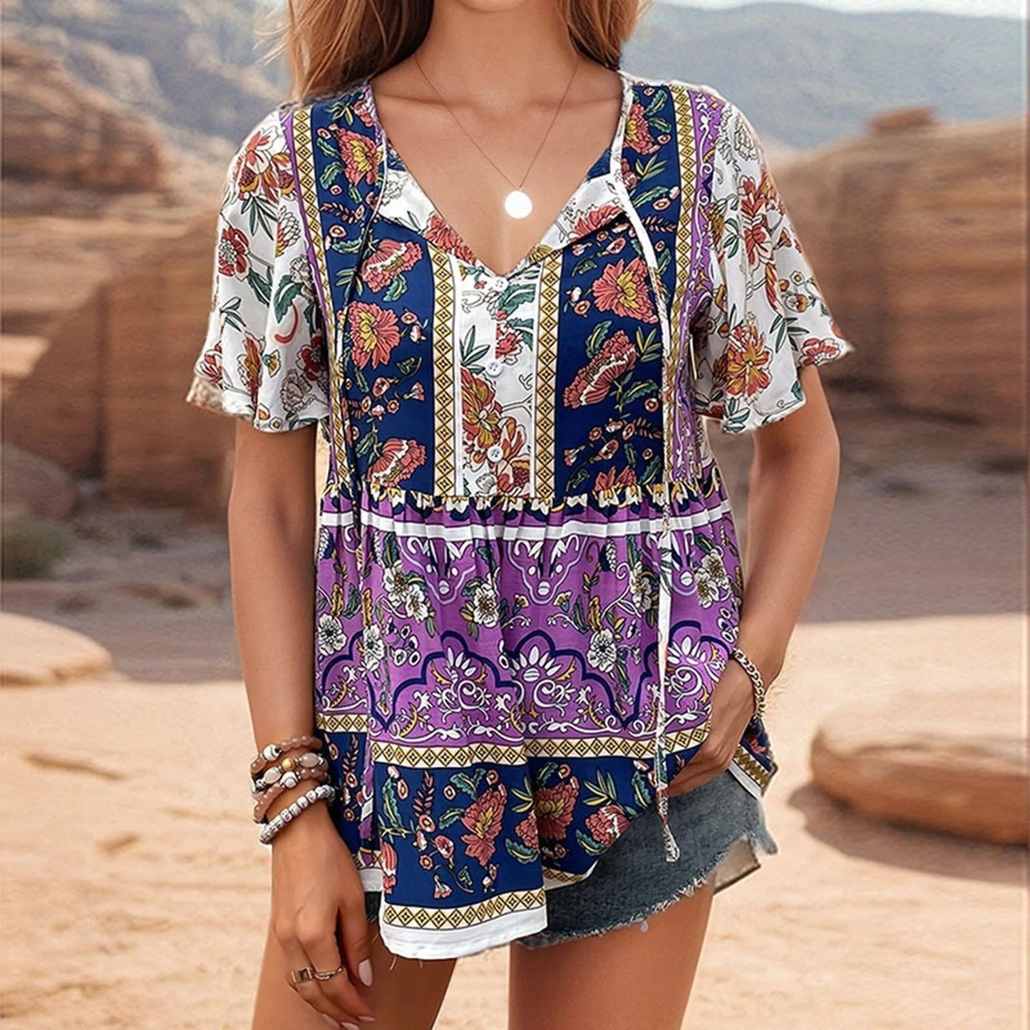 Vrouwelijke Bloemen Blouse Boho Stijl