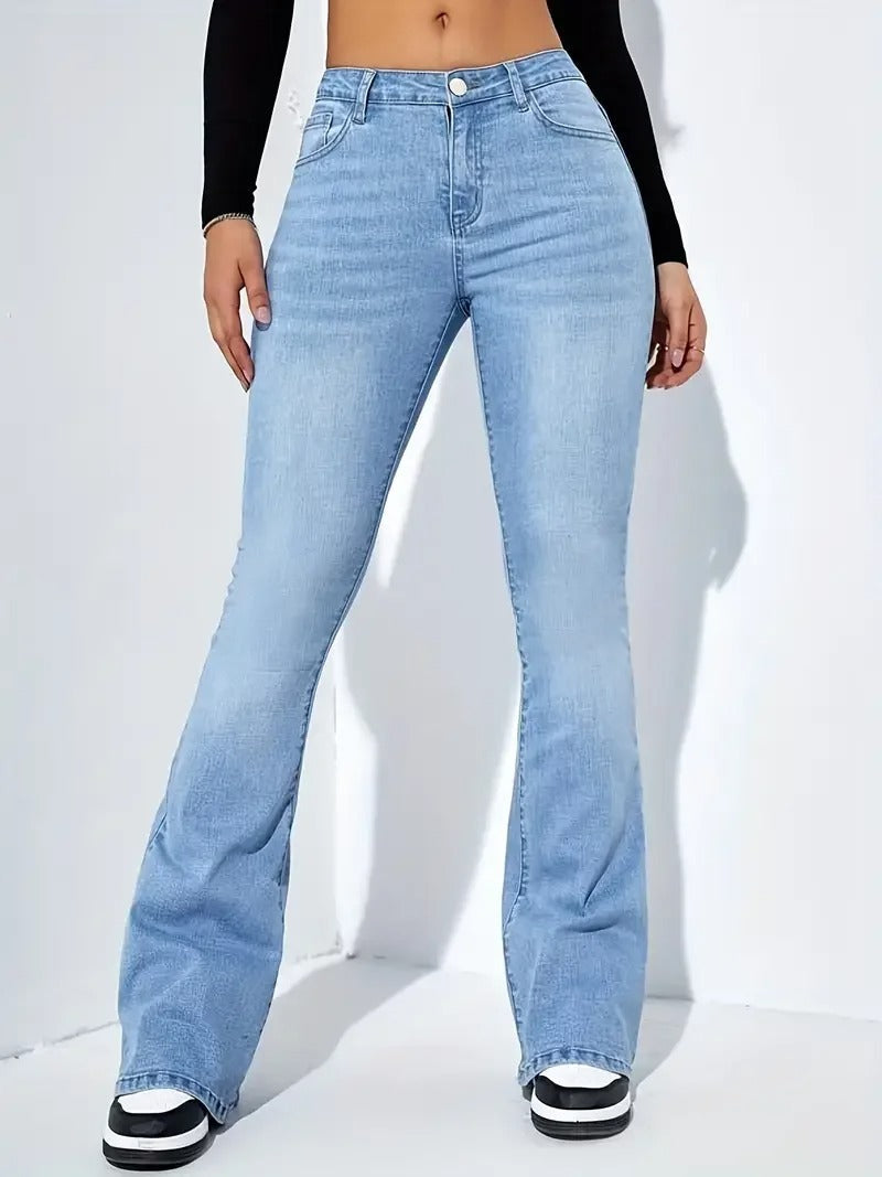 Hoge Taille Uitlopende Jeans Broek Dames Model - StudioMarella