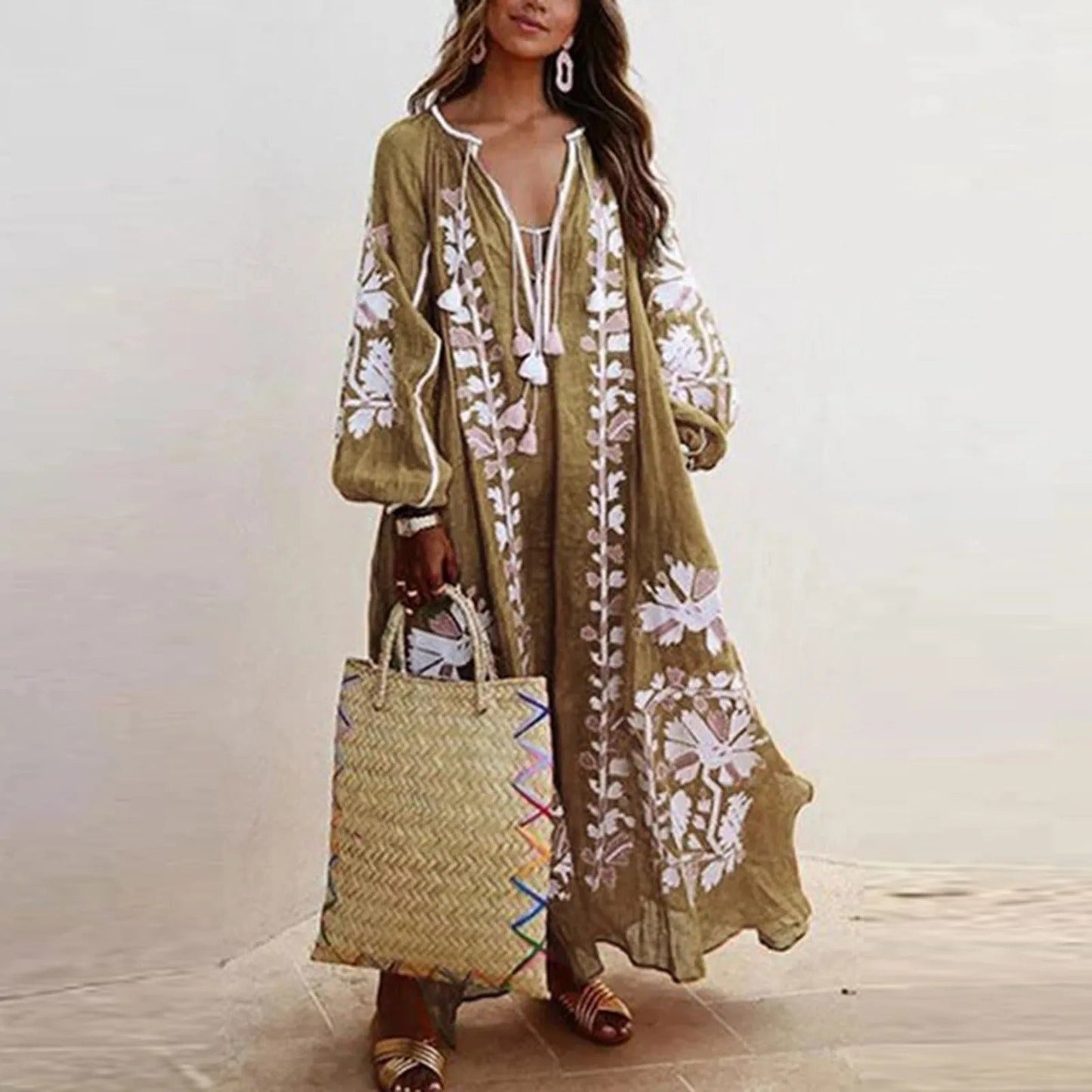 Oversized Jurk met Bloemenvintage Print
