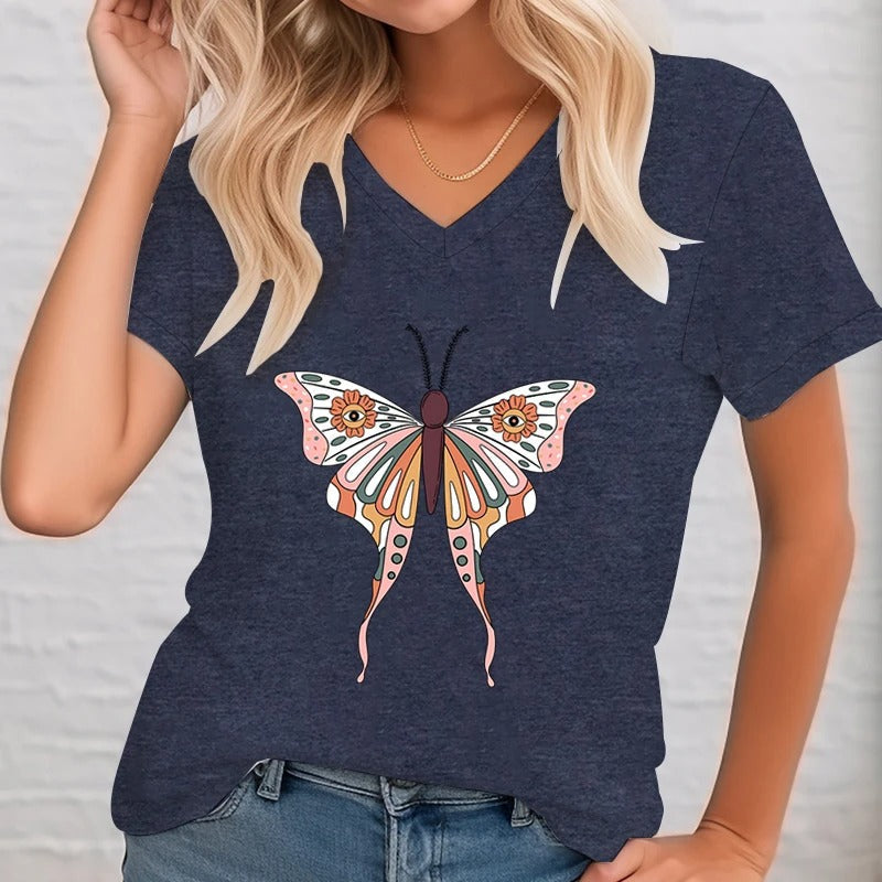 V-hals T-shirt Bedrukt met Grappig Ontwerp