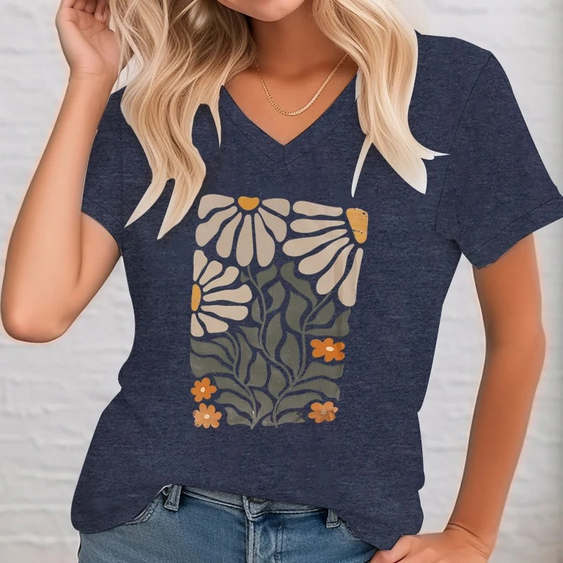 Vrouwelijke Bloemen Shirt met Retro Print