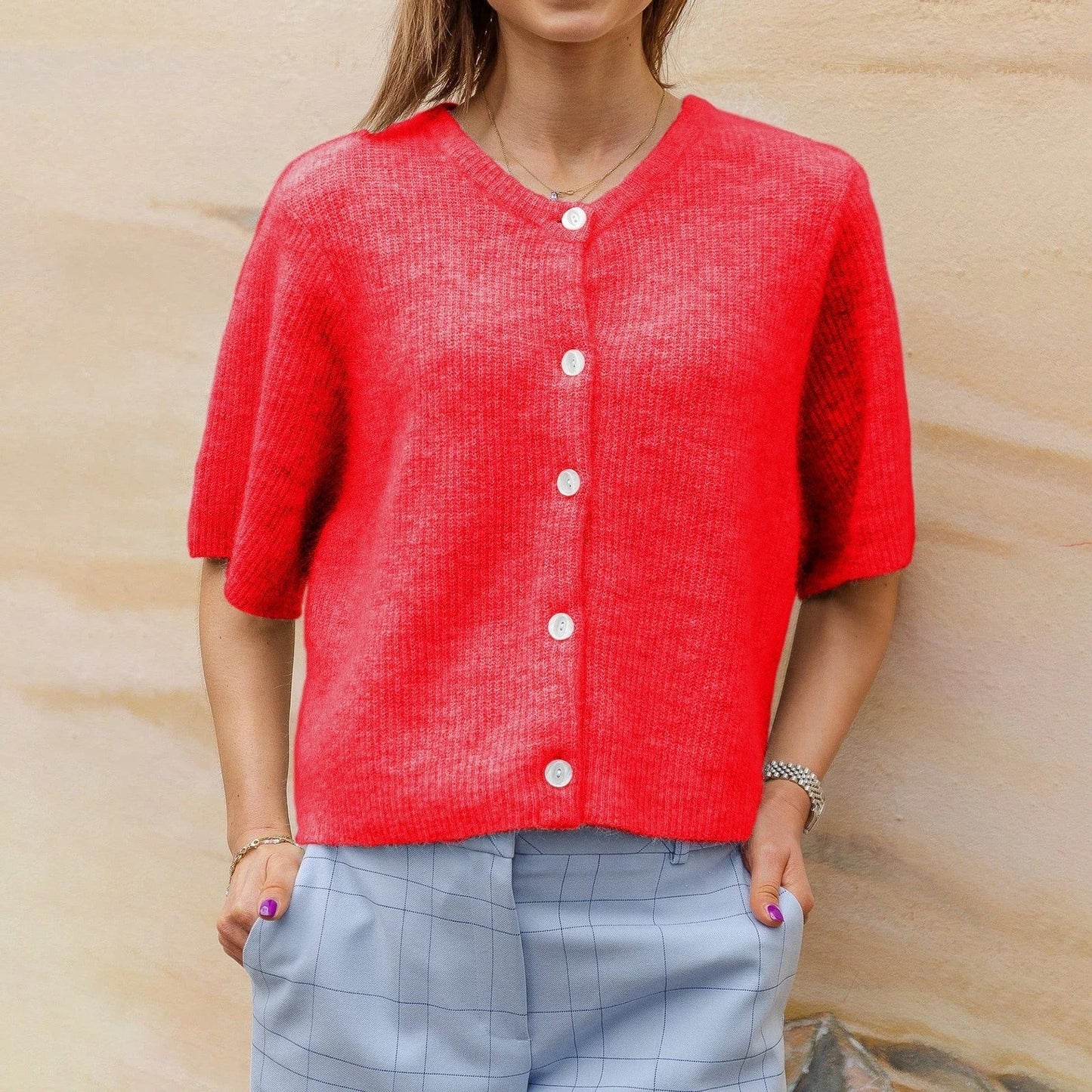 Vrouwen Blouse Korte Mouwen Gebreid Zomer Topje - StudioMarella