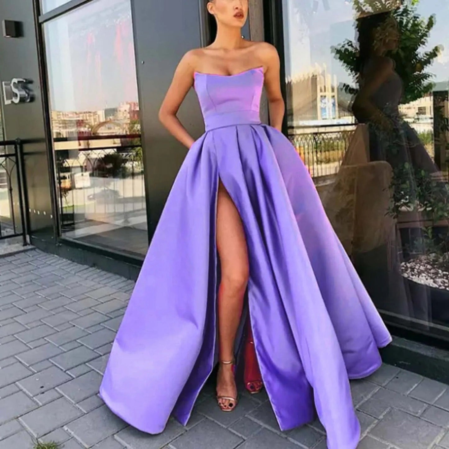 Strapless Avondjurk Lange Split Zijde Elegante Gala Jurk - StudioMarella