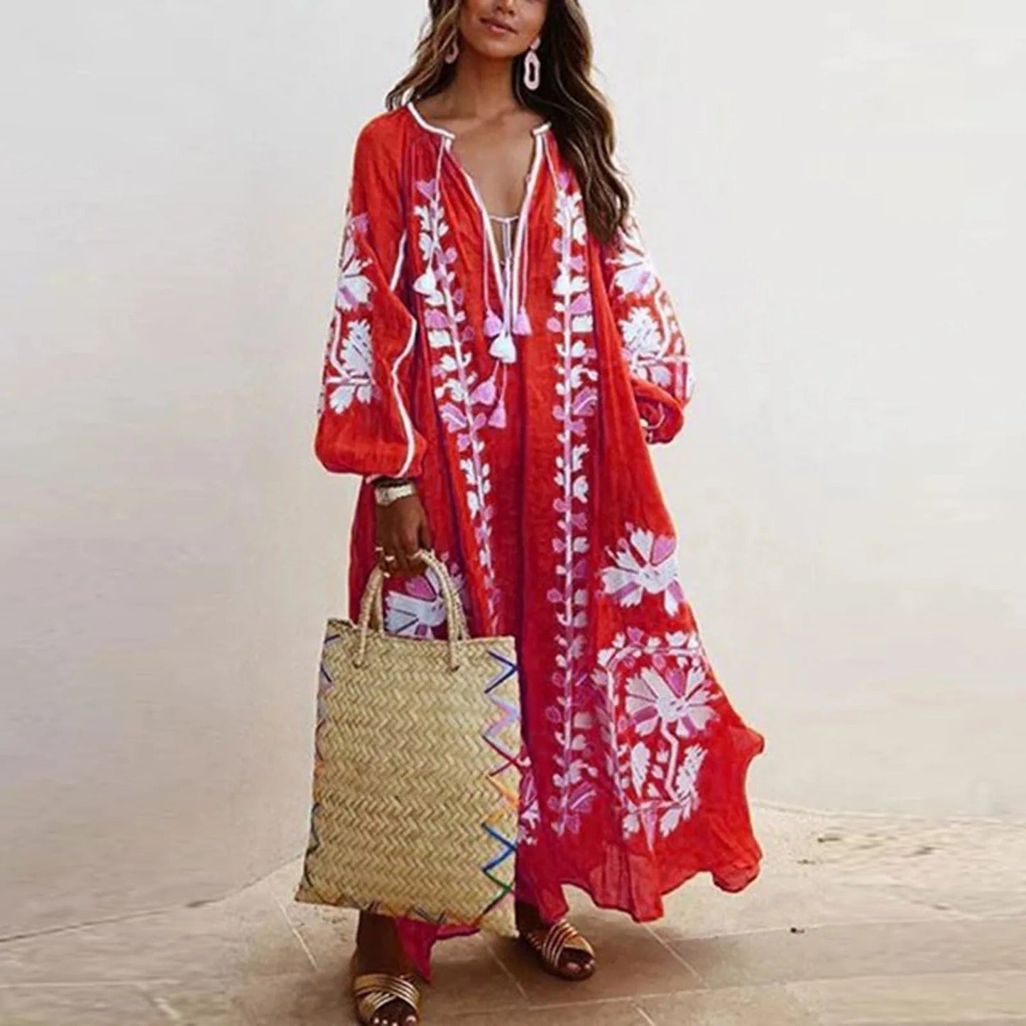 Oversized Jurk met Bloemenvintage Print