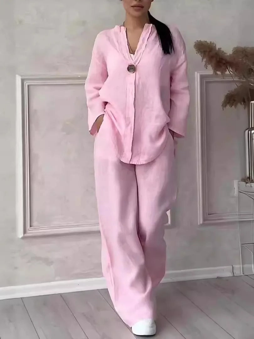 Vrouwelijk Katoen Linnen Pyjama Set
