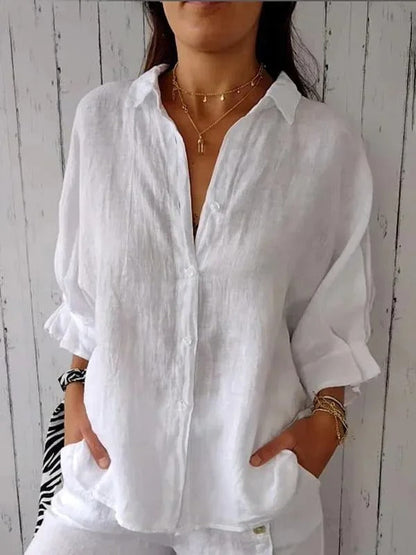 Casual Vrouwen Blouse van Katoen en Linnen - StudioMarella