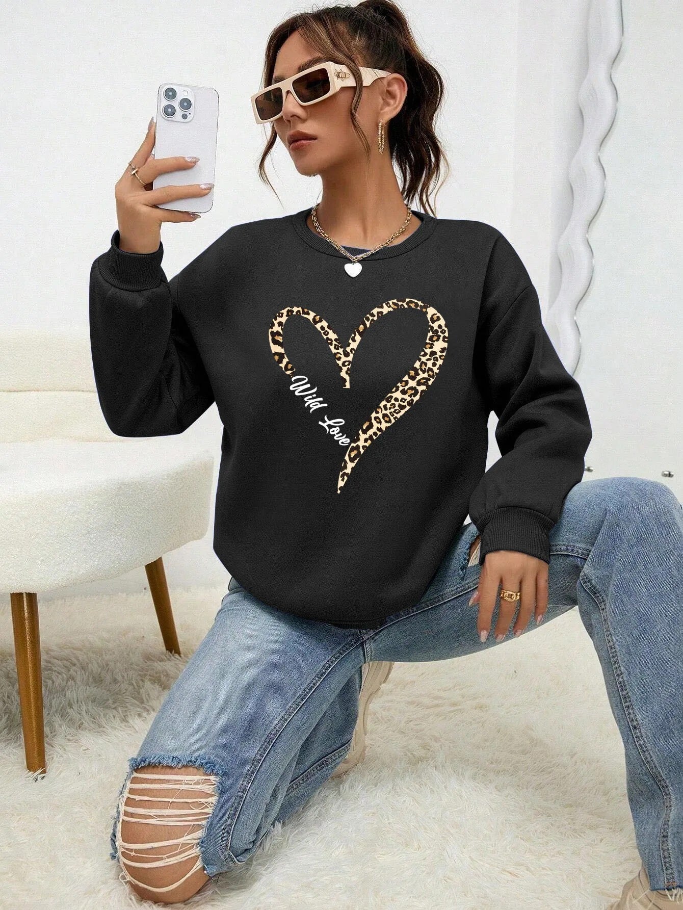 Luipaard Sweatshirt Wild Hart Dierenprint - StudioMarella