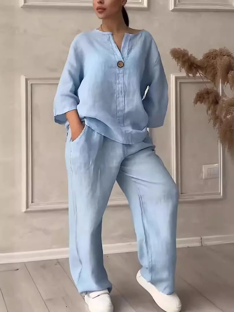 Vrouwelijk Katoen Linnen Pyjama Set