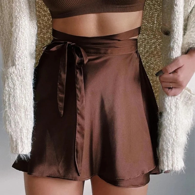 Hoge Taille Wikkelrok Satijn Zwart Elegant