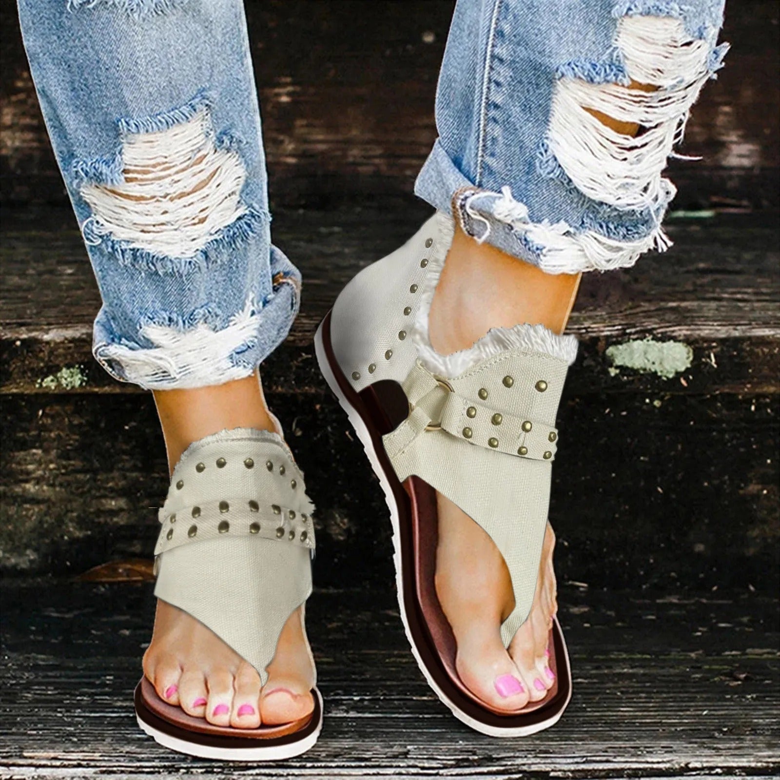 Vrouwensandalen met Rits en Gesp Zomerkleurig Leer - StudioMarella