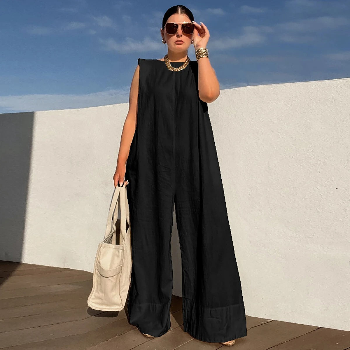 Mouwloze Jumpsuit Zomerjurk Wijd Met Pijpen - StudioMarella