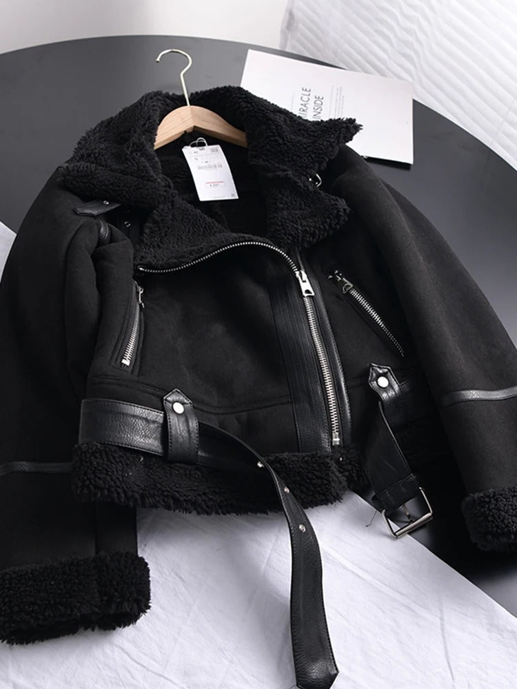 Dames Leren Jas met Bontvoering Asymmetrisch Wintermodel - StudioMarella