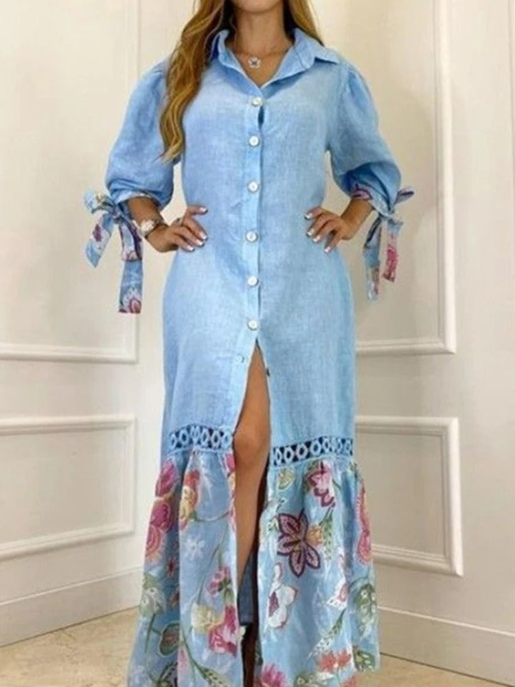 Zomerjurk voor Vrouw Lantaarnmouwen Elegante Stijl