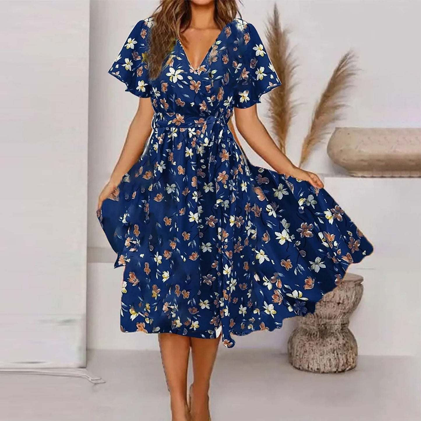 Lange Zomerjurk Dames Vintage Print Maxi Jurk