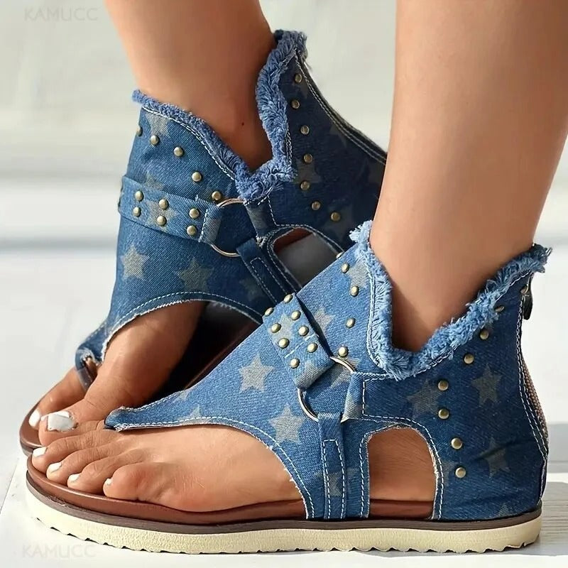 Dames Sandalen Blauw Denim Stijlvol Casual