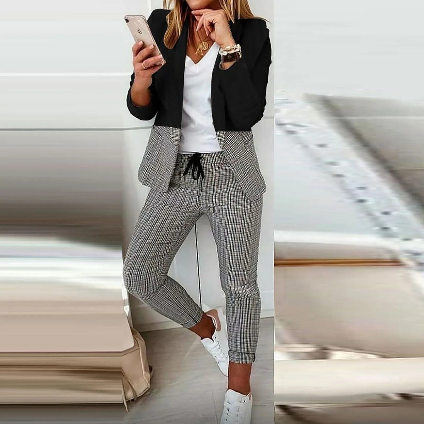 Dames Blazer Pak Met Lange Mouwen en Broek