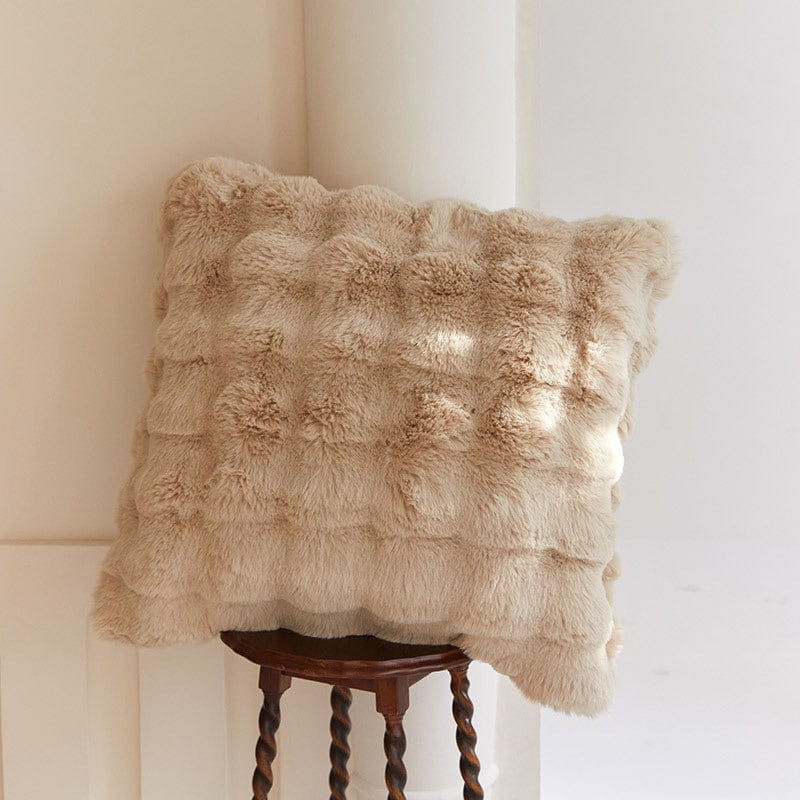 Zachte Pluche Kussenhoes 45x45cm Konijnenbont-Look Wit Beige Grijs | Woonkamer Slaapkamer Decoratief Sierkussen | Scandinavisch