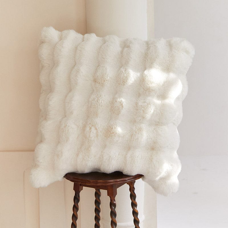 Zachte Pluche Kussenhoes 45x45cm Konijnenbont-Look Wit Beige Grijs | Woonkamer Slaapkamer Decoratief Sierkussen | Scandinavisch
