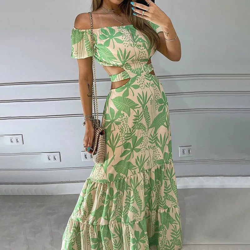 Vrouwelijke Jurk Off-the-shoulder Kant en Diepe Halsuitsnijding