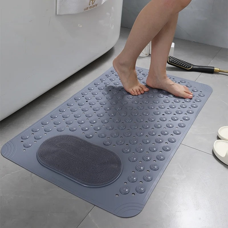 Antislip Douchmat met Voetenborstel en Zuignappen 60×90 cm Grijs Badmat