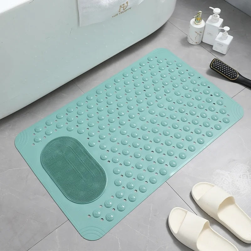 Antislip Douchmat met Voetenborstel en Zuignappen 60×90 cm Grijs Badmat