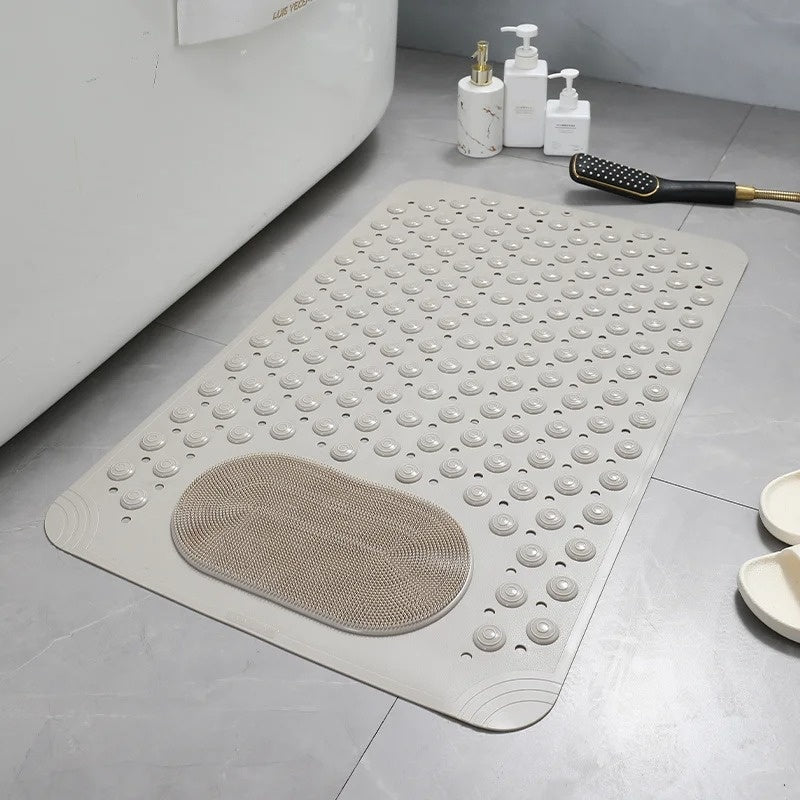 Antislip Douchmat met Voetenborstel en Zuignappen 60×90 cm Grijs Badmat