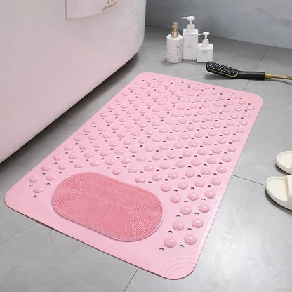 Antislip Douchmat met Voetenborstel en Zuignappen 60×90 cm Grijs Badmat