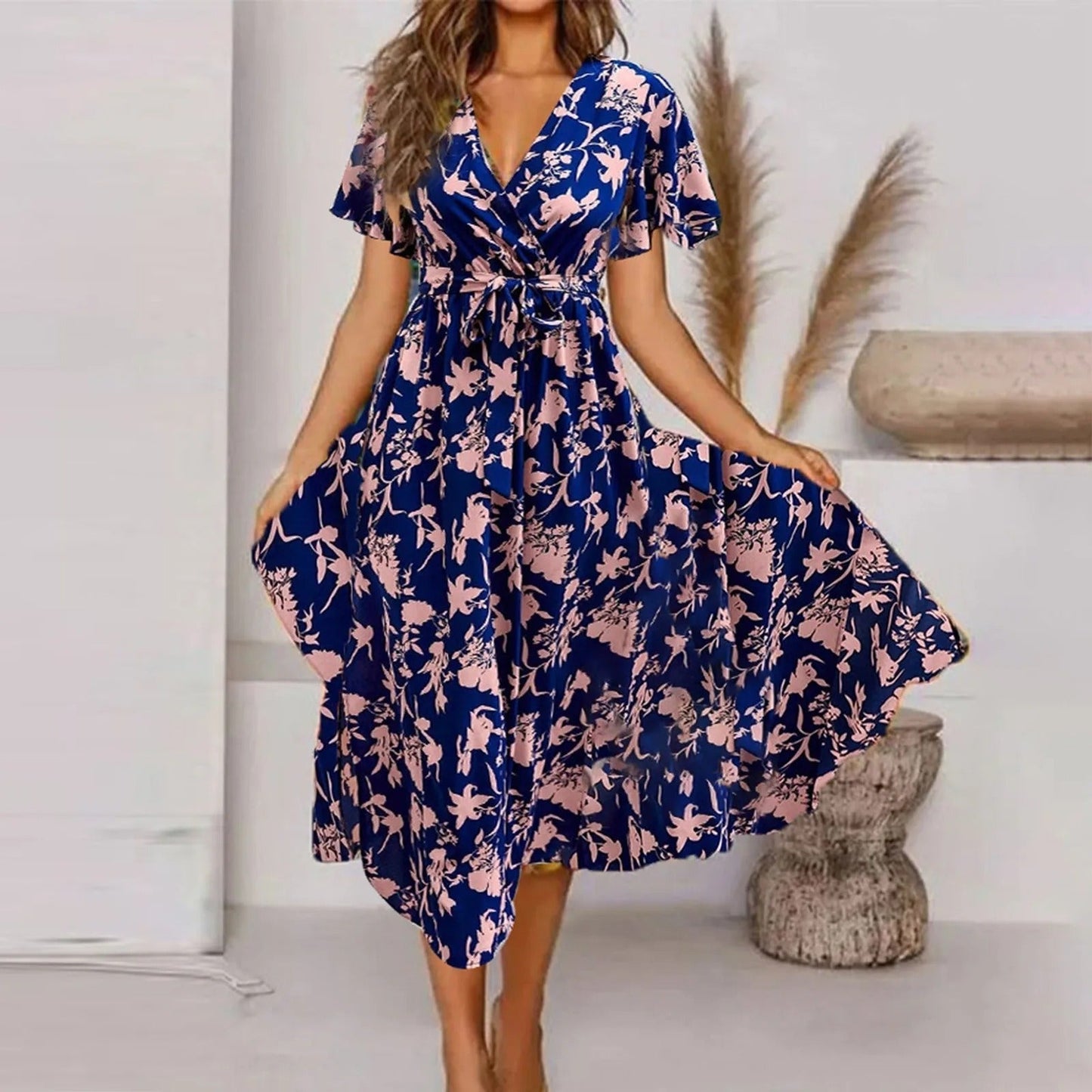 Lange Zomerjurk Dames Vintage Print Maxi Jurk