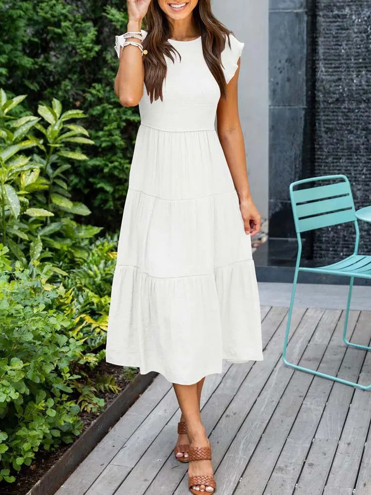 Vrouwelijke Zomerjurk met Ruches en Taille