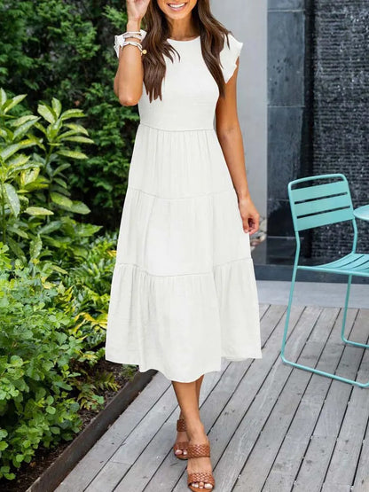 Zomerjurk V-Neck Ruches en Smalle Taille