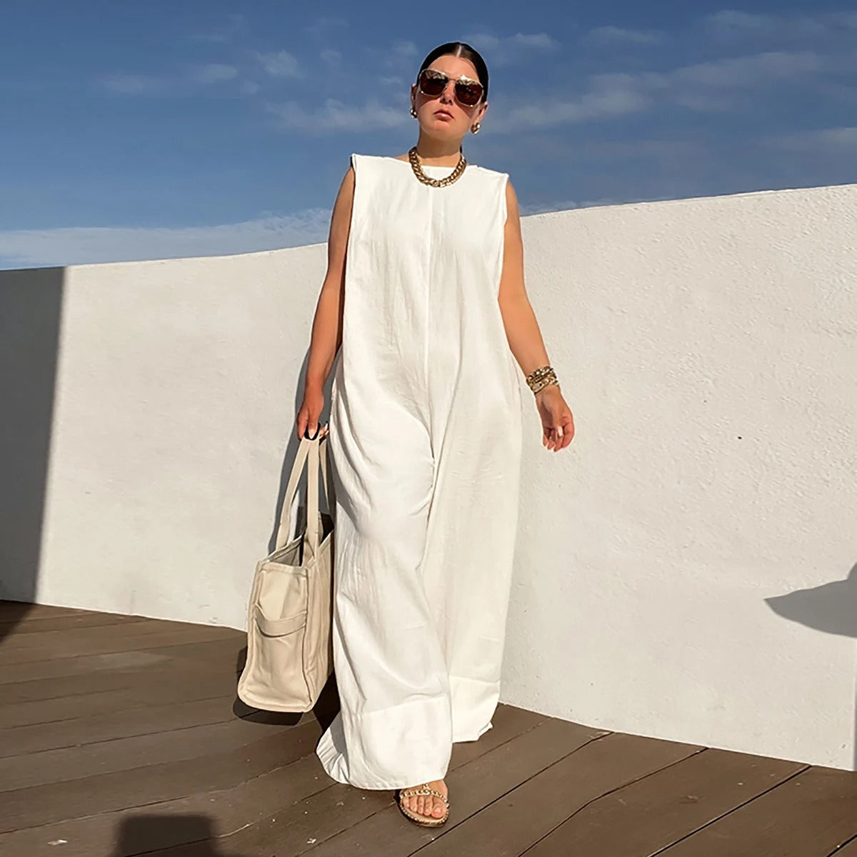 Mouwloze Jumpsuit Zomerjurk Wijd Met Pijpen