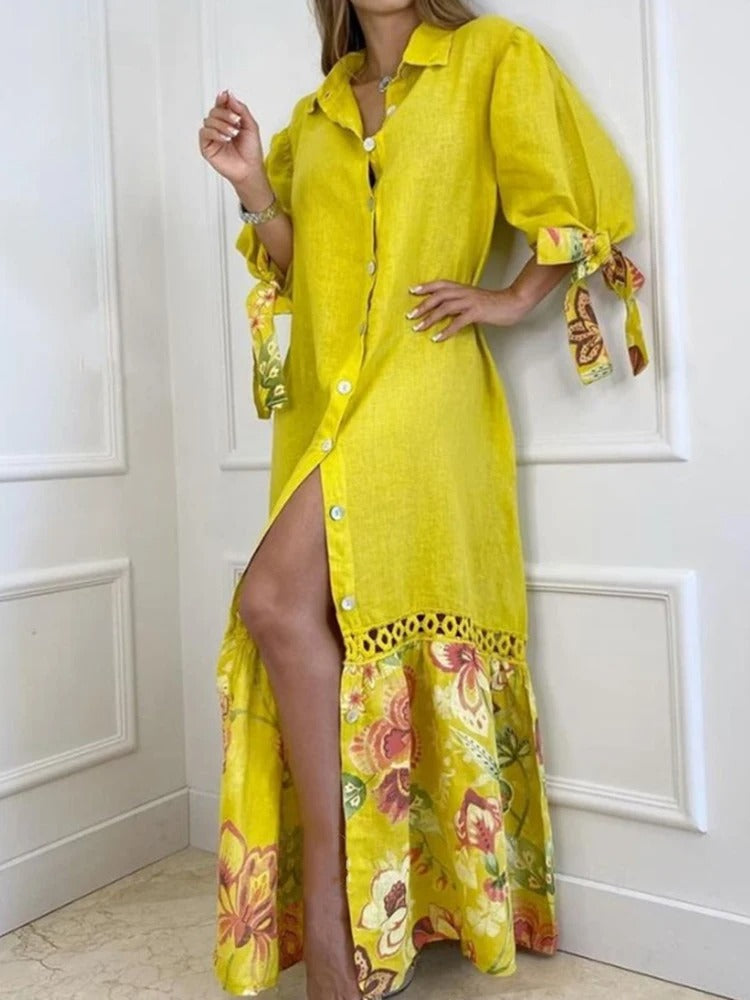 Zomerjurk voor Vrouw Lantaarnmouwen Elegante Stijl