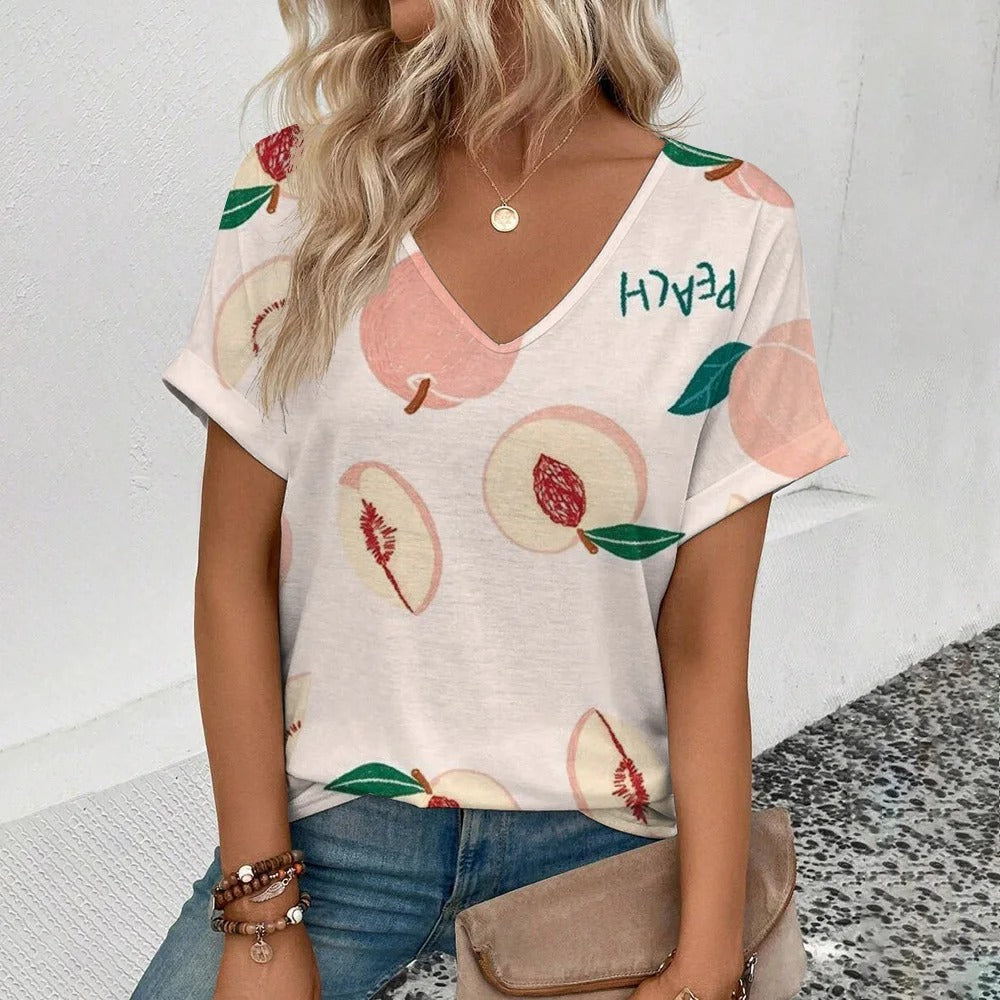 Vrouwen T-shirt Zomerse Fruitprint Korte Mouw - StudioMarella