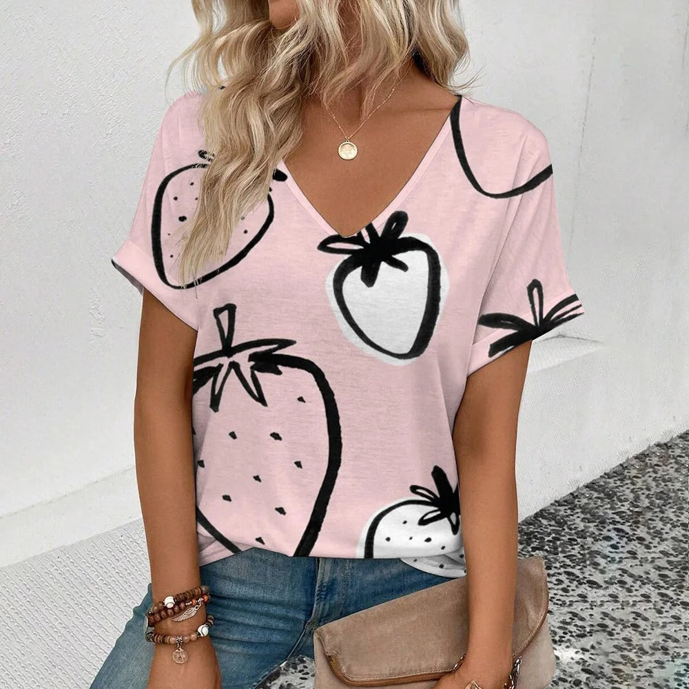 Vrouwen T-shirt Zomerse Fruitprint Korte Mouw