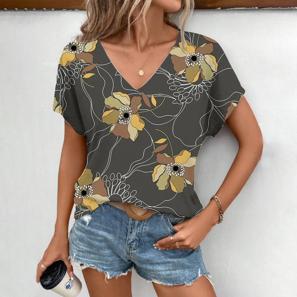 Dames Shirt Kort Mouwen V Halslijn Elegante Stijl