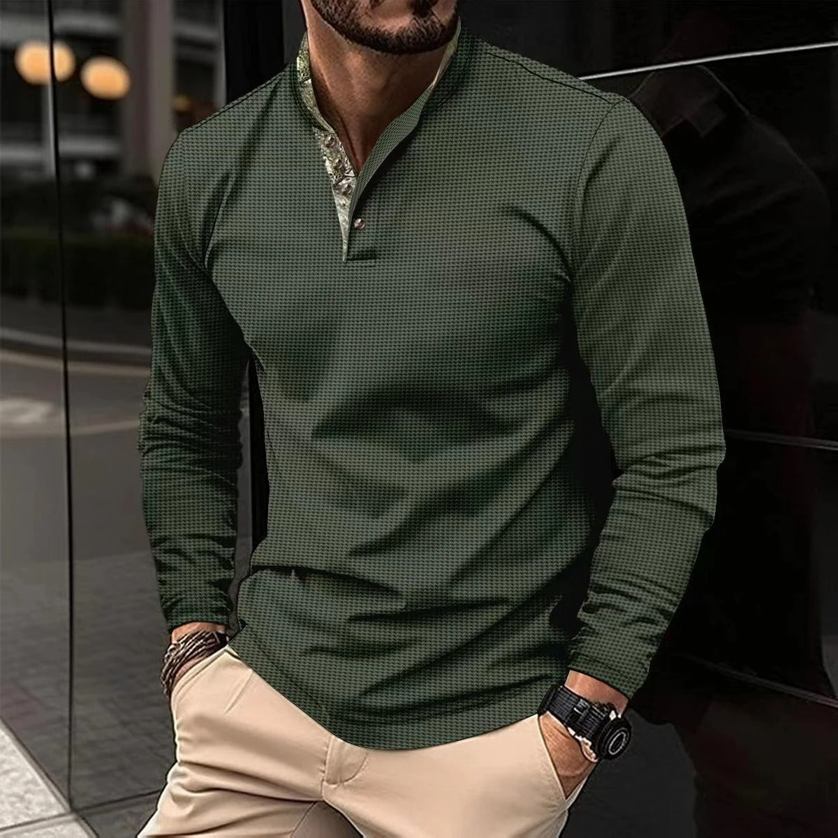 Herensweater Polo Gekleurde Kraag Stijlvol Casual - StudioMarella